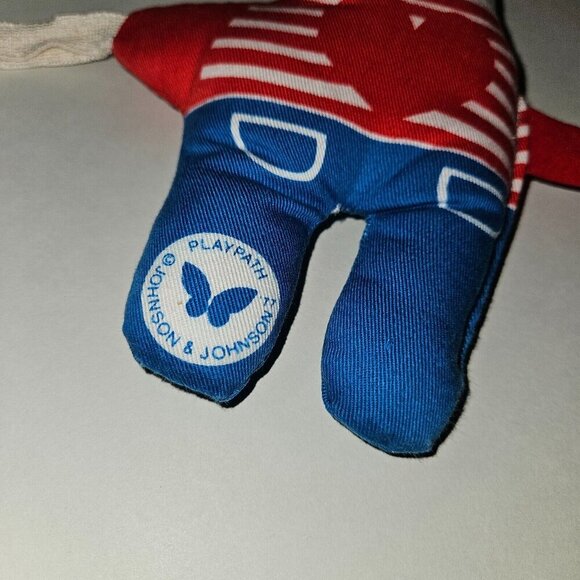 VTG 1977 Johnson & Johnson Playpath Plush Rattle Crinkle Squeaker Rings Baby Toy - Picture 9 of 14